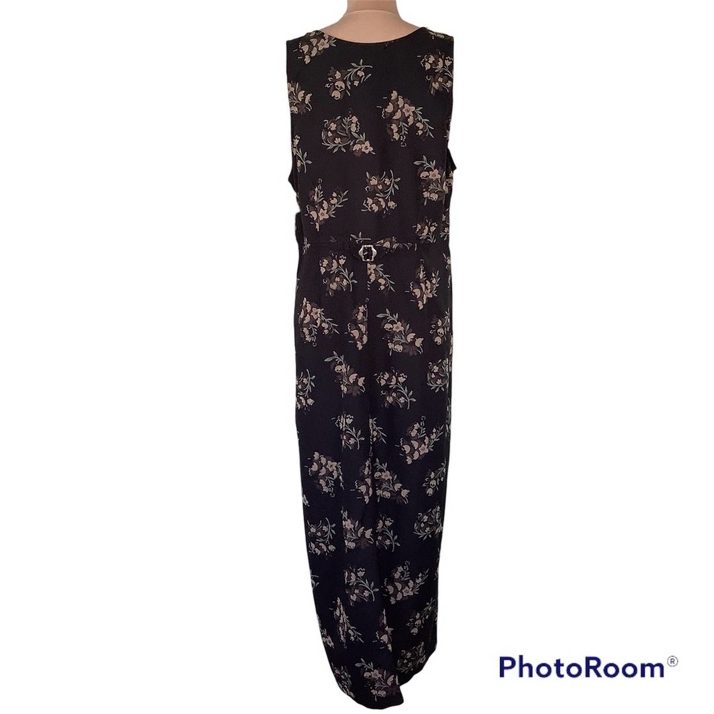 Vintage Sleeveless Long Button Front Floral Print Safari Dress Rayon Buckle Back - Picture 8 of 16